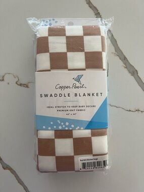 NWT NIP Copper Pearl Rad Beige & White Check Swaddle Blanket